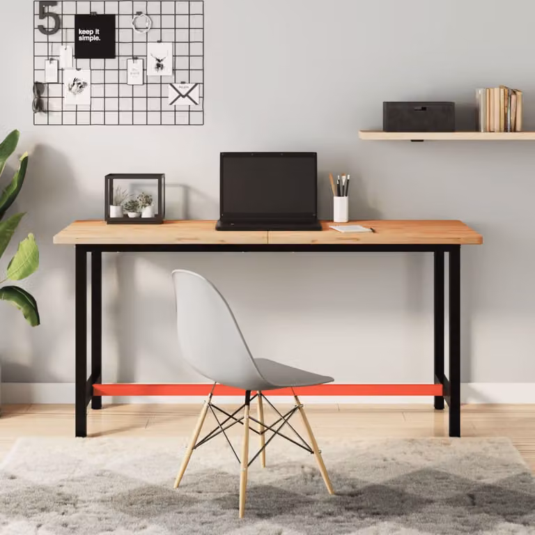 vidaXL Banco da Lavoro in Legno di Faggio e Metallo, L 150 cm x P 55 cm x H 81,5 cm