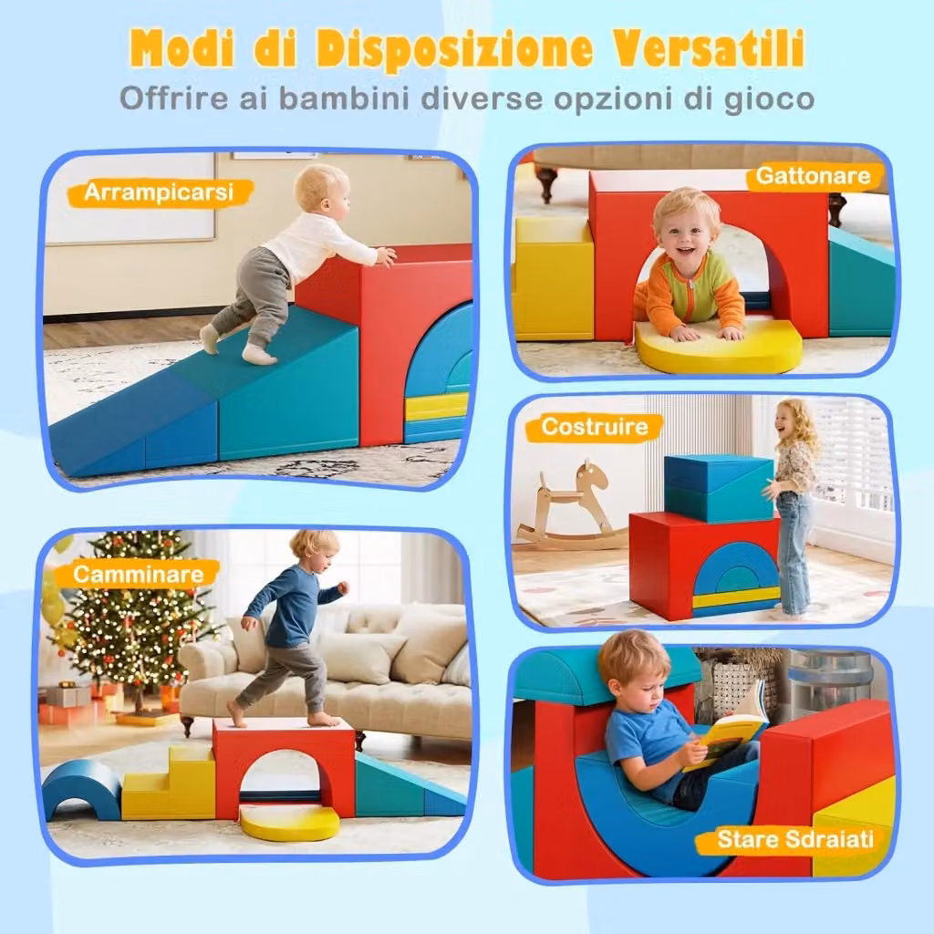 Set di 7 blocchi da arrampicata e strisciamento in schiuma per bambini Costway, multicolore e rosso – 2