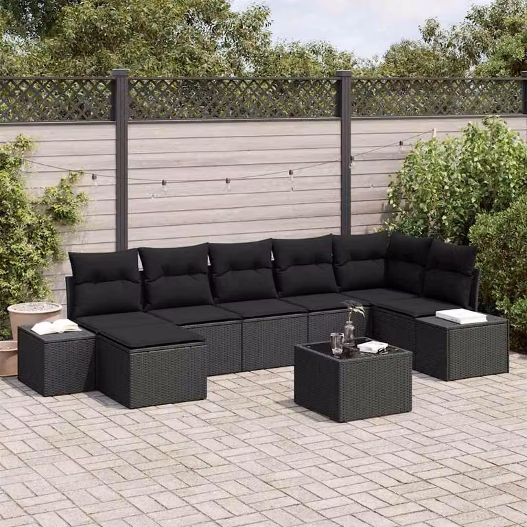 Maison Exclusive - Set da giardino composto da 8 pezzi, divano in rattan sintetico nero