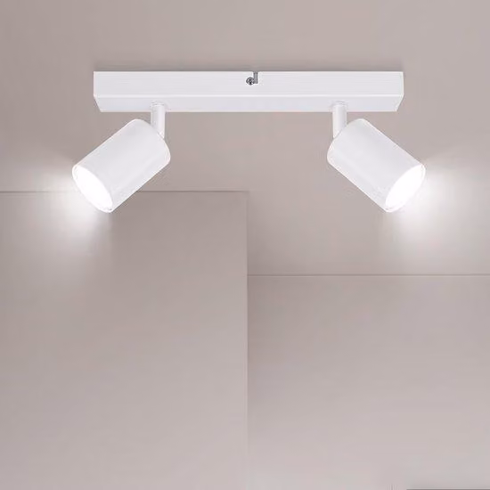 Uniqoos® Lampada da soffitto LED moderna, a 2 luci – faretti GU10 orientabili a 350°/90°, corpo in ferro inossidabile bianco opaco, 220–240V, ideale per cucina/camera da letto/soggiorno