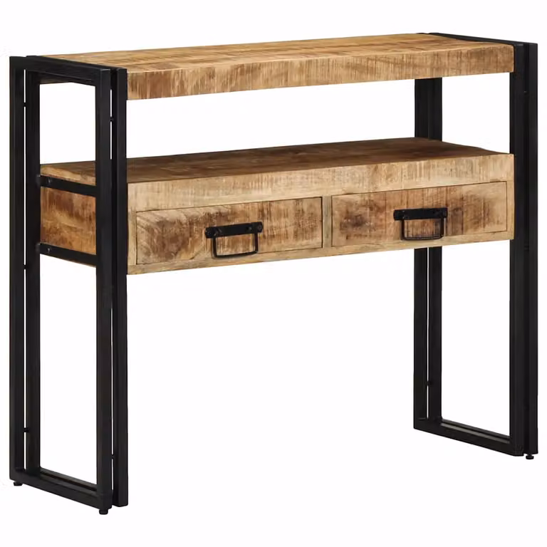 vidaXL Tavolo consolle moderno in legno di mango massello e metallo, Marrone, L 90 x P 33 x H 75 cm