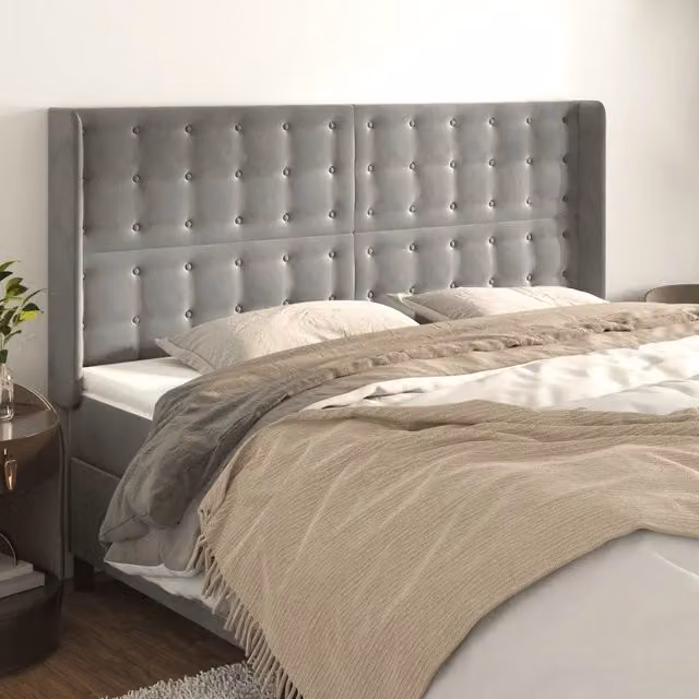 Testiera con Orecchie Design Mania in Velluto Grigio Chiaro L: 183 cm, P: 16 cm, H: 118/128 cm