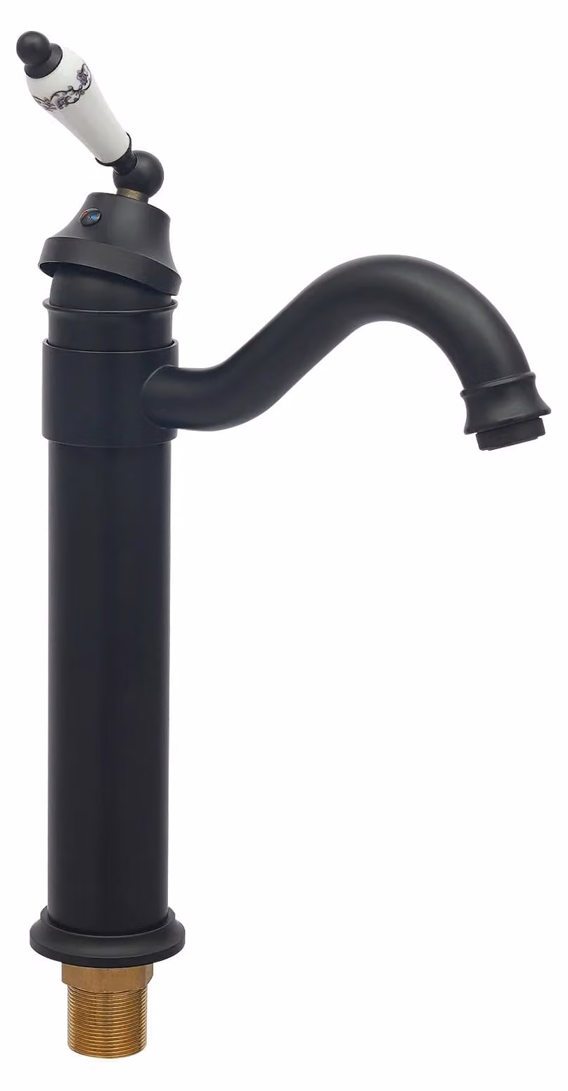Rubinetto antico - Miscelatore per lavabo e cucina - Bocchetta girevole a 360° - Miscelatore monocomando - Acqua calda e fredda - Cartuccia in Vetroceramica - Ottone - Nero
