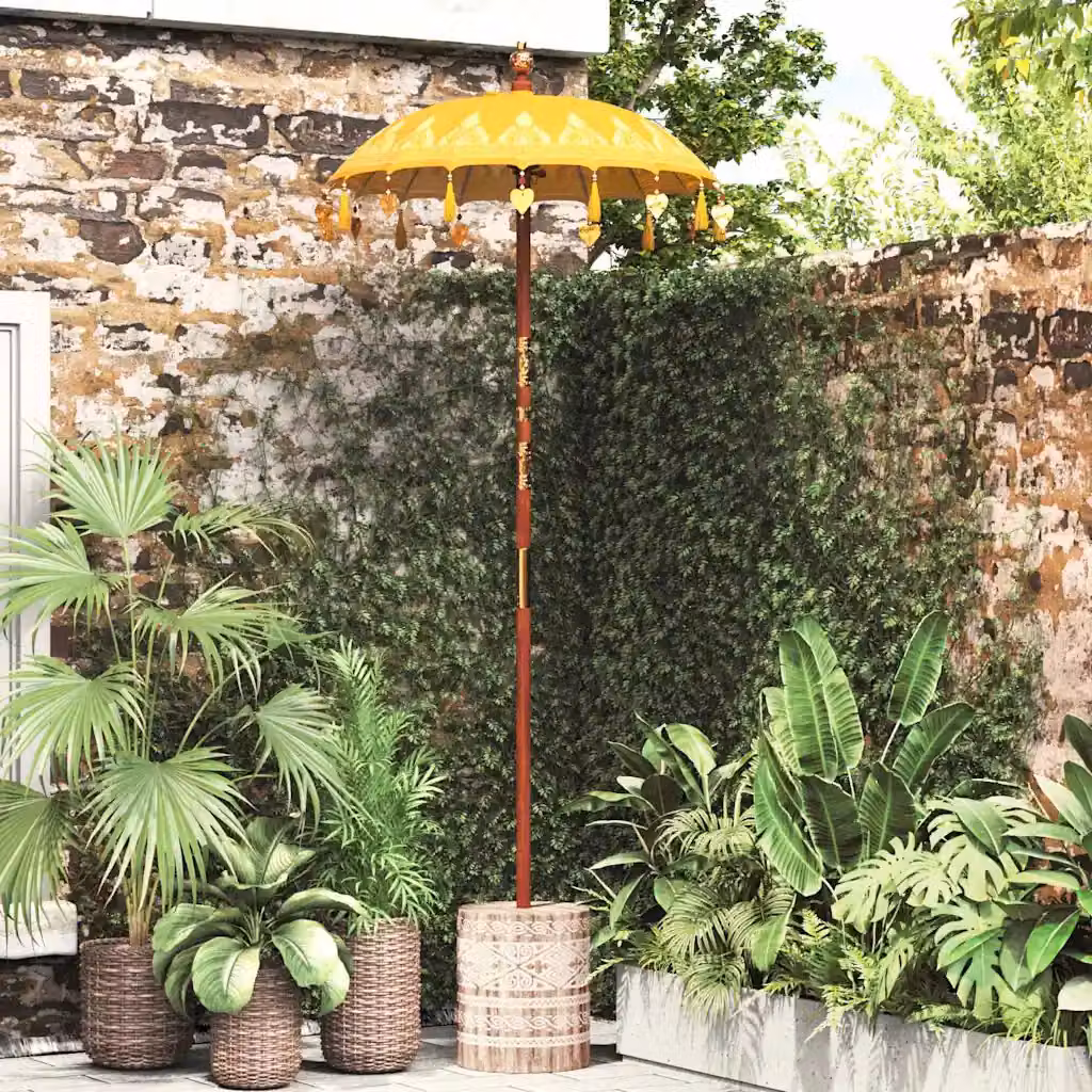 vidaXL Ombrello balinese con base Giallo L/P/H: 95 x 95 x 260 cm