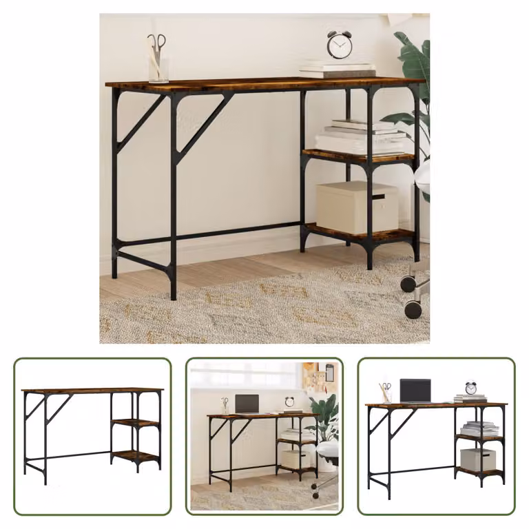 The Living Store Scrivania rovere fumé 120x50x75 cm metallo materiale legno