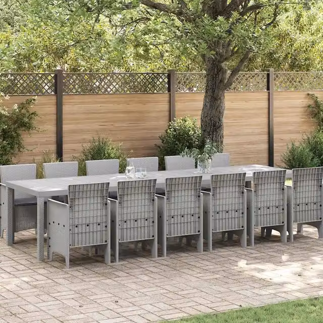 Set da Pranzo per Giardino 13 pz Grigio Chiaro Rattan Polt 3378790