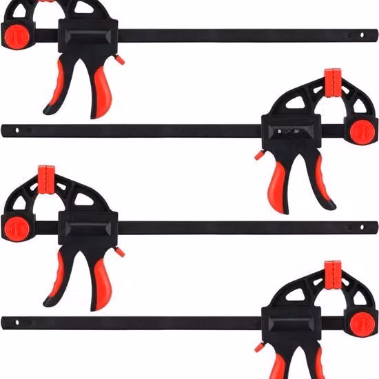 Set di 4 viti a molla 4 in 1 da 300 mm in acciaio e nylon nero per lavorazione del legno e modellismo