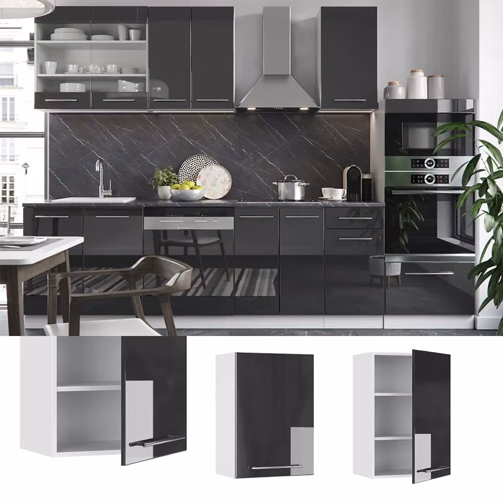 Pensile da cucina Vicco Fame-Line moderno in MDF con ante a battente, colore antracite lucido e bianco, L: 50 cm – 2