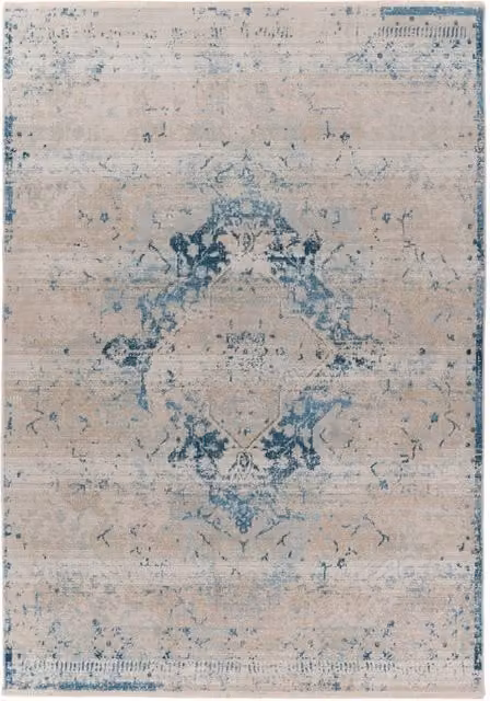 Tappeto Orientale Classico Kendra Home Blu e Beige in Stile Vintage per Soggiorno e Camera da Letto