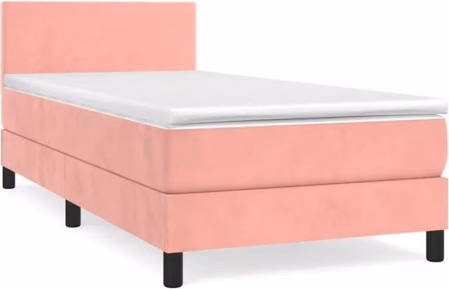 Letto singolo | Letto per adulti | Giroletto a Molle con Materasso Rosa 90x200 cm in Velluto