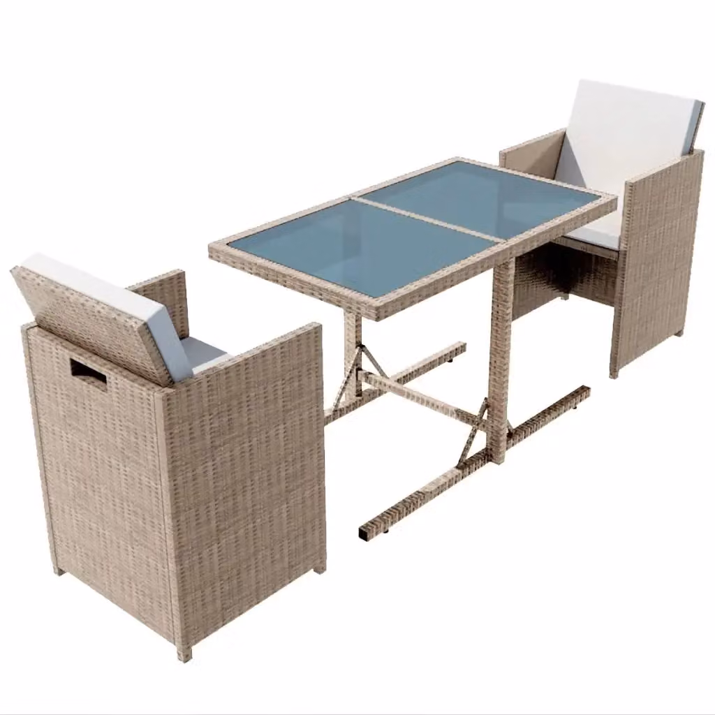 Set da Bistrot vidaXL in Polyrattan e Vetro con Cuscini Beige e Bianco per Giardino e Terrazza – 2