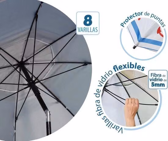 Parasole da spiaggia Ø 200 cm in alluminio modello anker e sterzo SPF 50+ - Blu - 200 cm