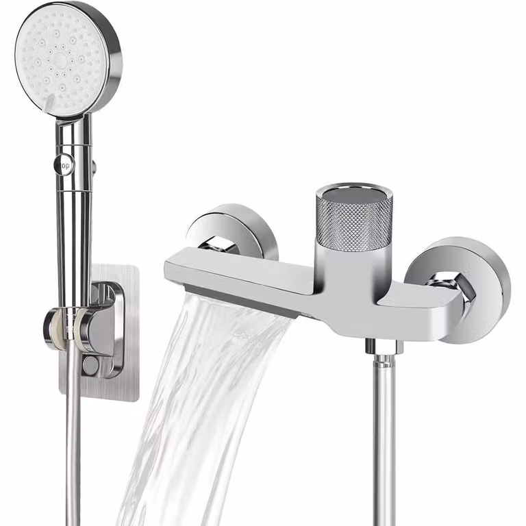 Miscelatore per vasca da bagno a cascata con doccia, termostatico, in ottone, finitura cromata