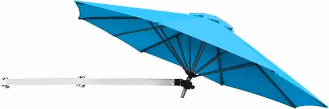 Ombrellone da muro per giardino inclinabile con asta regolabile, Ombrellone decentrato da parete 244cm azzurro