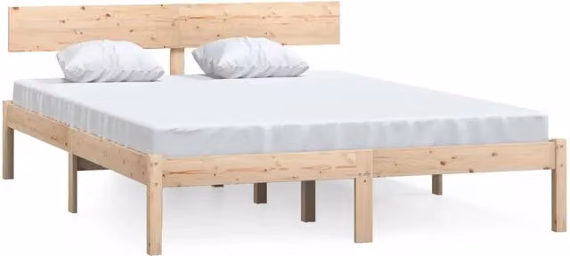 Letto matrimoniale King Size in legno di pino massello bianco con doghe in legno L: 150 cm, P: 200 cm, H: 155,5 cm – 1
