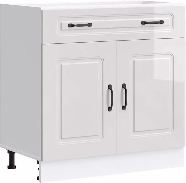 Base da cucina Kalmar Design In Bianco Lucido in Legno con Ante e Cassetti L/P/H: 81.5 x 46.0 x 80.0 cm