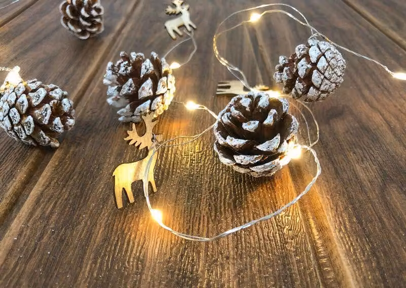 Catena luminosa MagicHome Natale Pine, 20x LED bianco caldo, con pigne innevate, 2xAA, luce fissa, illuminazione, L-1,9 m