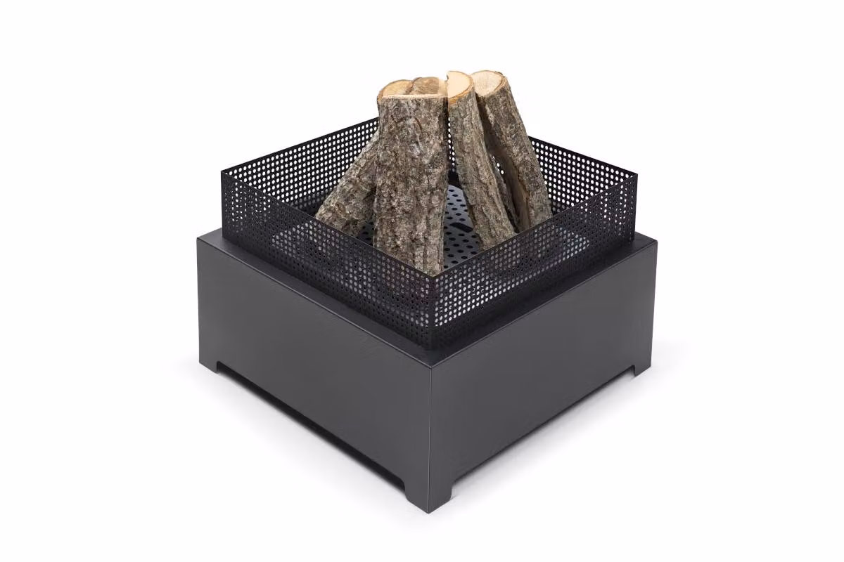 Il focolare Favilla nero (55x55x37 cm) - verniciato a polvere, antiruggine, 16 kg - perfetto per giardino e terrazzo