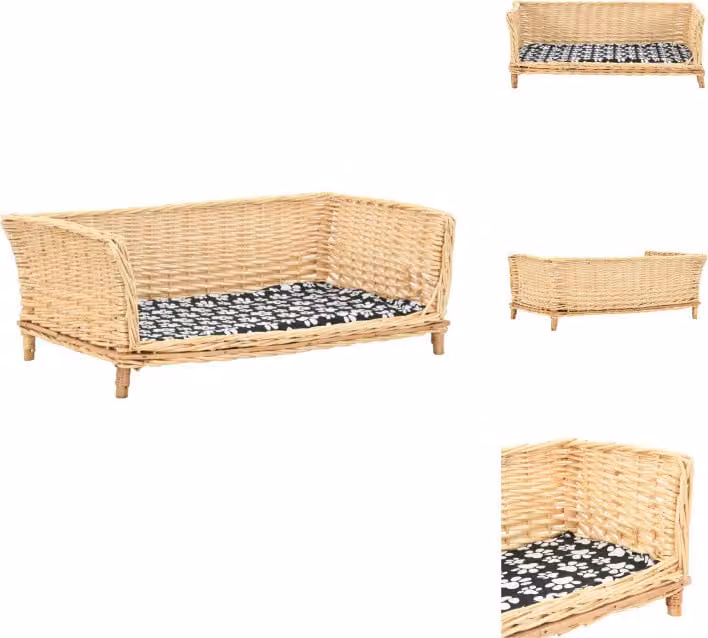 vidaXL Cestino per cani con cuscino 90x54x35 cm in vimini naturale - Letti per cani