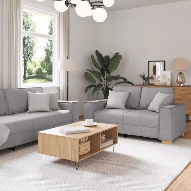 Set di Divani 2 pz con Cuscini Grigio Nuvola in Tessuto 3324699
