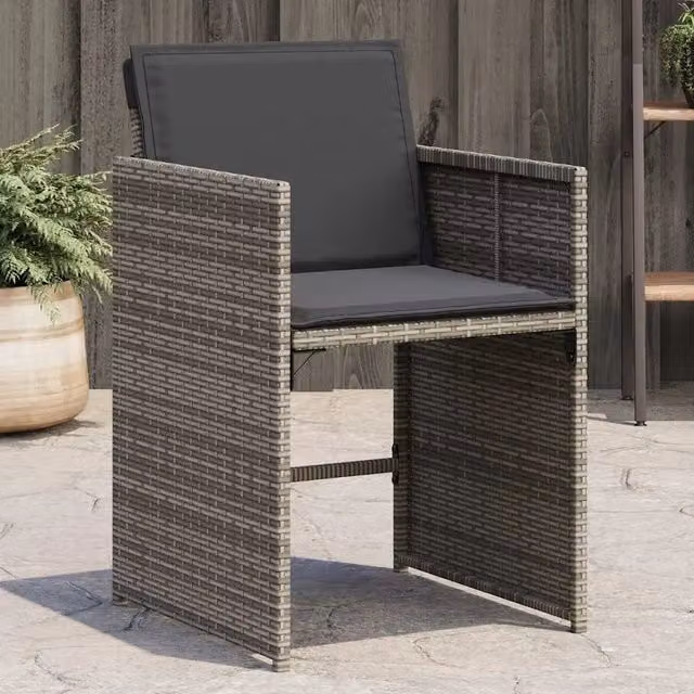 Set di 4 sedie da giardino vidaXL in polyrattan grigio con cuscini in tessuto resistente ai raggi UV