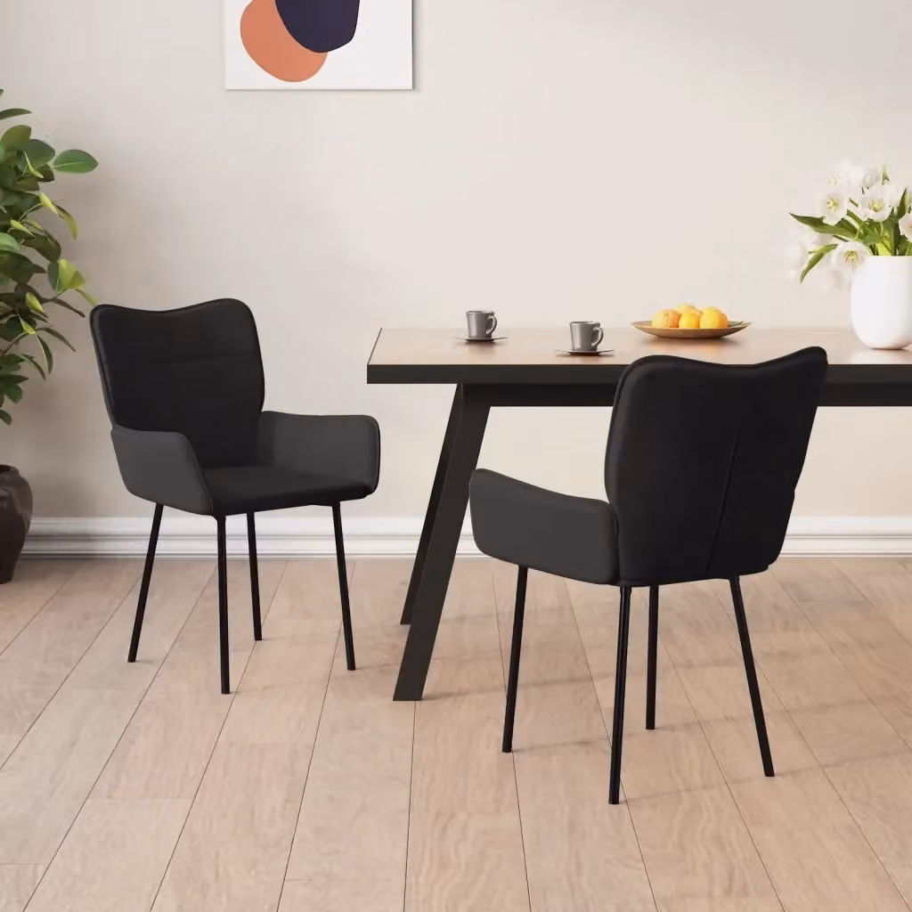 Set di 2 sedie da pranzo moderne in velluto nero con struttura in metallo per cucina e sala da pranzo, H 81.5 cm x L 58.5 cm x P 55 cm – 2
