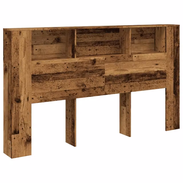Testata Letto Contenitore in Legno Antico Marrone con Ripiani Integrati L: 180 cm, P: 18,5 cm, H: 102,5 cm