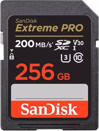 SANDISK Extreme PRO 256 GB scheda SDXC (SD Card, V30, UHS-I, Velocità fino a 200 MB/s, SANDISK QuickFlow Tecnologia, V30, UHS-I, Class 10, U3, software di recupero file RescuePro Deluxe)