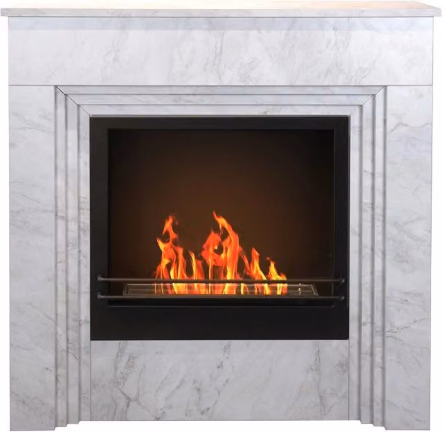 Camino a Bioetanolo da Pavimento 96x35xH96 cm Bellini Effetto Marmo Bianco