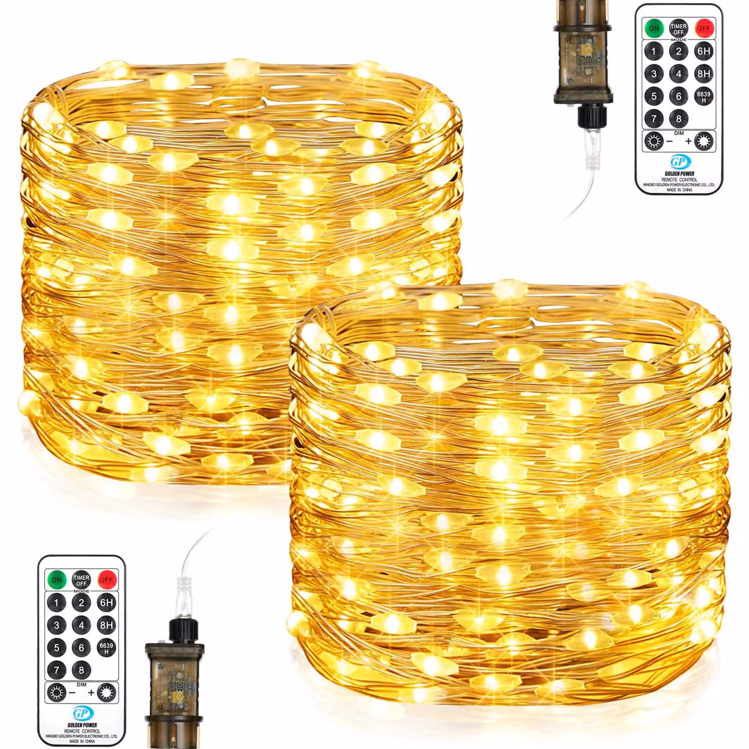 Catena luminosa da 15 metri, con 150 LED, luce bianco caldo, dotata di telecomando, timer e 8 modalità