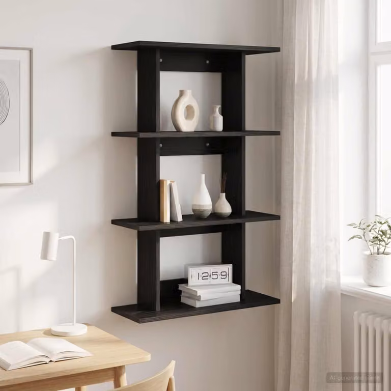 Scaffale da parete moderno vidaXL in MDF nero opaco L 56 x P 20 x H 90 cm