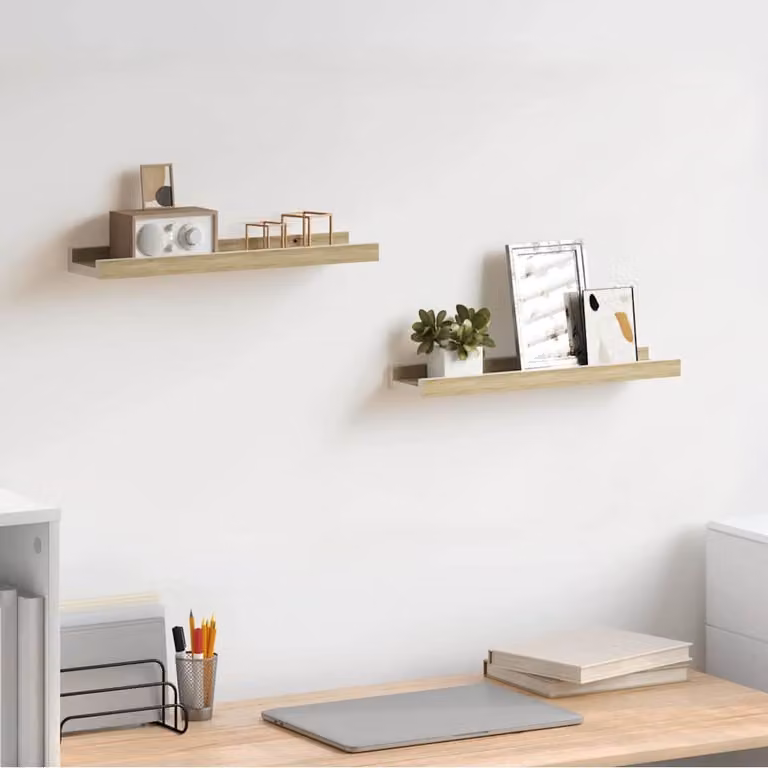 Set di 2 mensole da parete vidaXL in MDF, colore bianco e rovere, L 40 cm x P 9 cm x H 3 cm