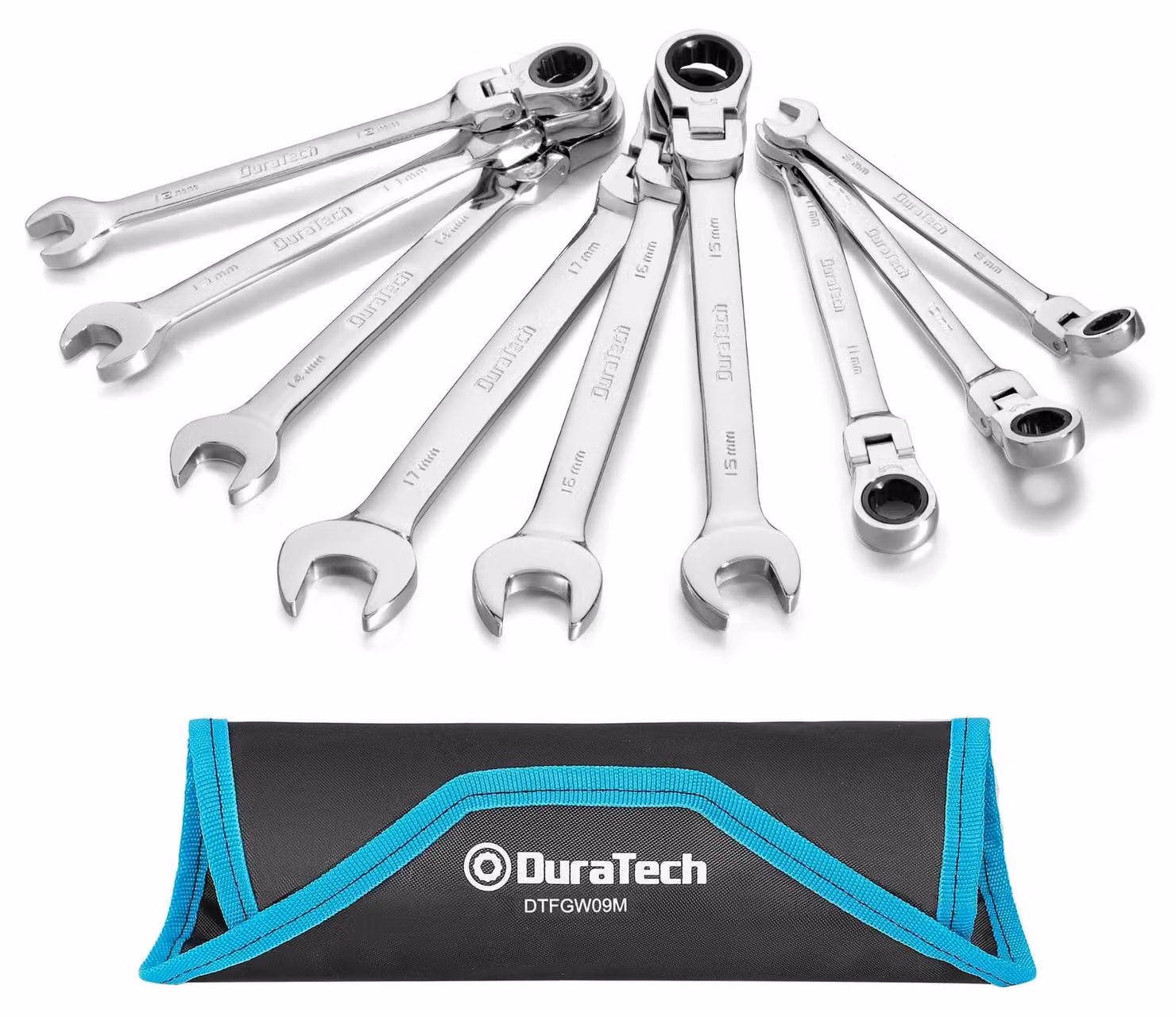 Set di chiavi a bussola con testa flessibile, set di combinazioni, 72 denti, sistema metrico, 9 pezzi