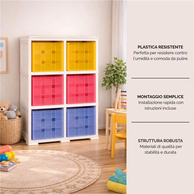 Scaffale Cube Tontarelli con 6 Contenitori Beige e Bianco L: 79 cm, P: 41 cm, H: 125 cm – 2