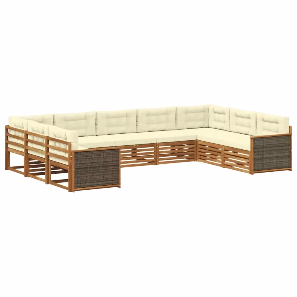Set di divani da esterno a L vidaXL in legno di acacia con cuscini beige e bianchi – 2