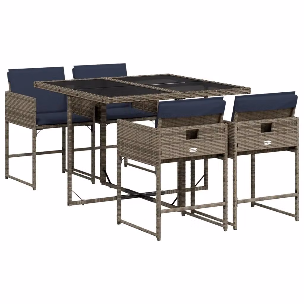 Set da pranzo da giardino vidaXL in polyrattan con tavolo in vetro e 5 sedie con cuscini Grigio – 2