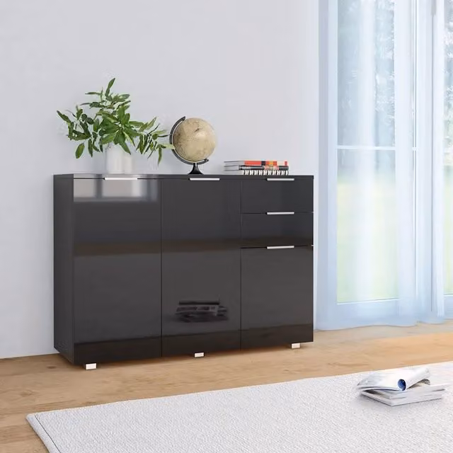 Credenza Buffet Armadio da Cucina o Soggiorno Design Mania Nero Lucido L: 107 cm, P: 35 cm, H: 80,5 cm – 1