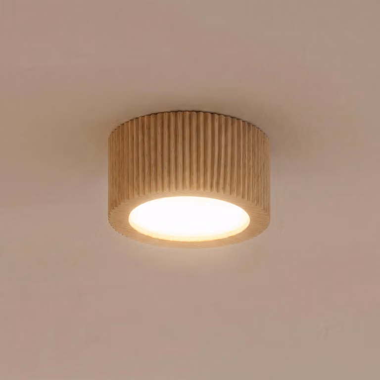 Faretto da soffitto Eve, altezza 4,5 cm, GX53, legno Eve TK Lighting, dimmerabile, Legno chiaro, Soggiorno / Sala da pranzo, Legno, Moderno, Downlight