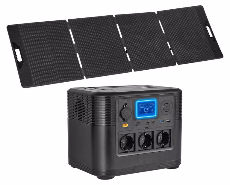 Stazione di ricarica portatile - Kit generatore solare - Batteria LiFePO4 da 806 Wh - Potenza di uscita 1200 W - Pannello solare da 200 W - 9 porte - Generatore di emergenza per casa, campeggio e camper