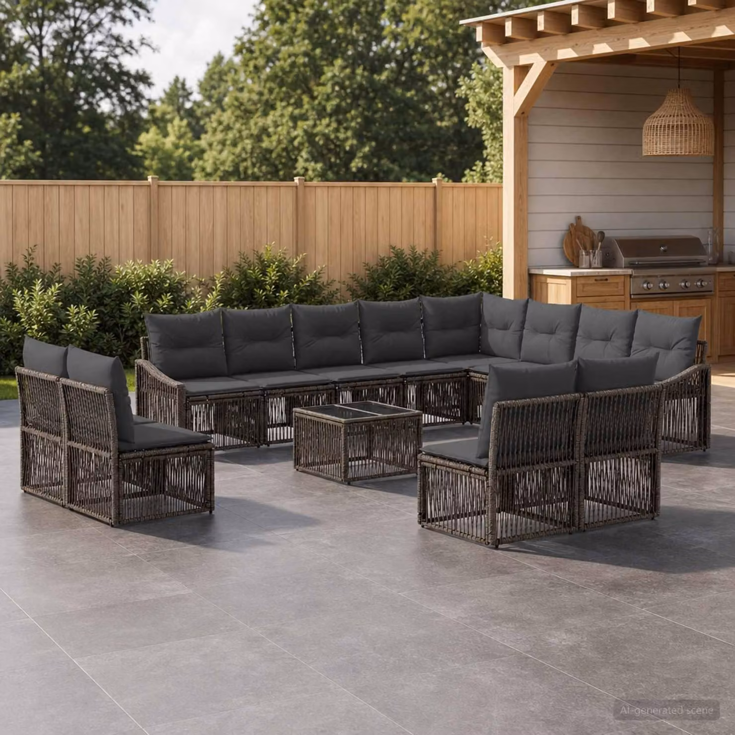 Maison Exclusive - Set da giardino composto da 13 pezzi, divano, colore grigio, realizzato in rattan sintetico