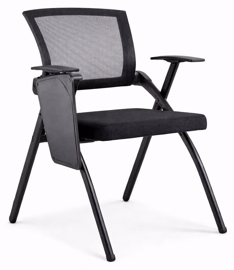 Sedia ergonomica da seminario con schienale in rete e tavolino ribaltabile