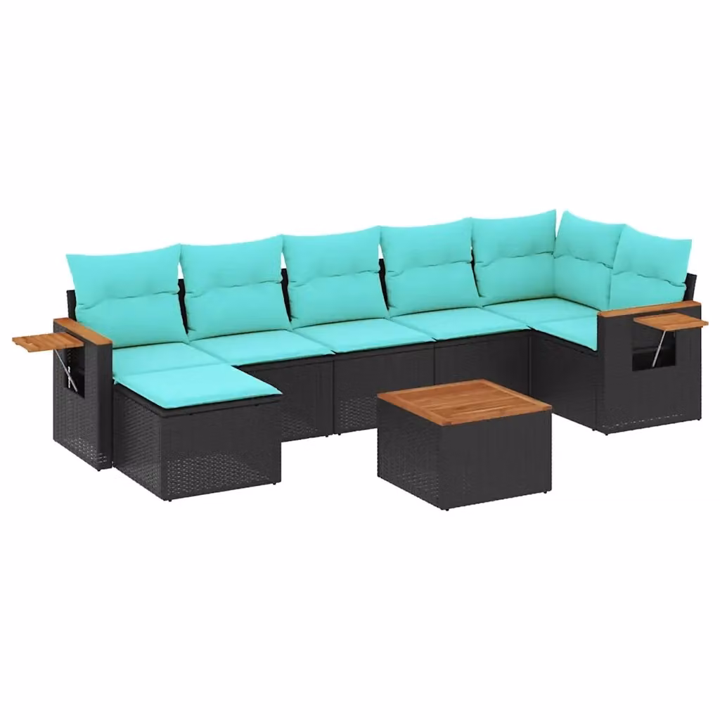 vidaXL Set Divani da Giardino a L 8 pz in Polyrattan Nero con Cuscini e Tavolino da Esterno – 2