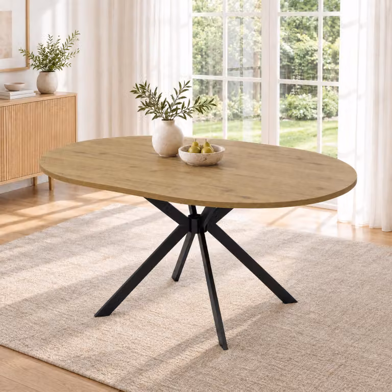 Tavolo da pranzo allungabile, dimensioni 140/100 x 100 cm, per 4-6 persone, forma rotonda/ovale, gambe in metallo (finitura legno)