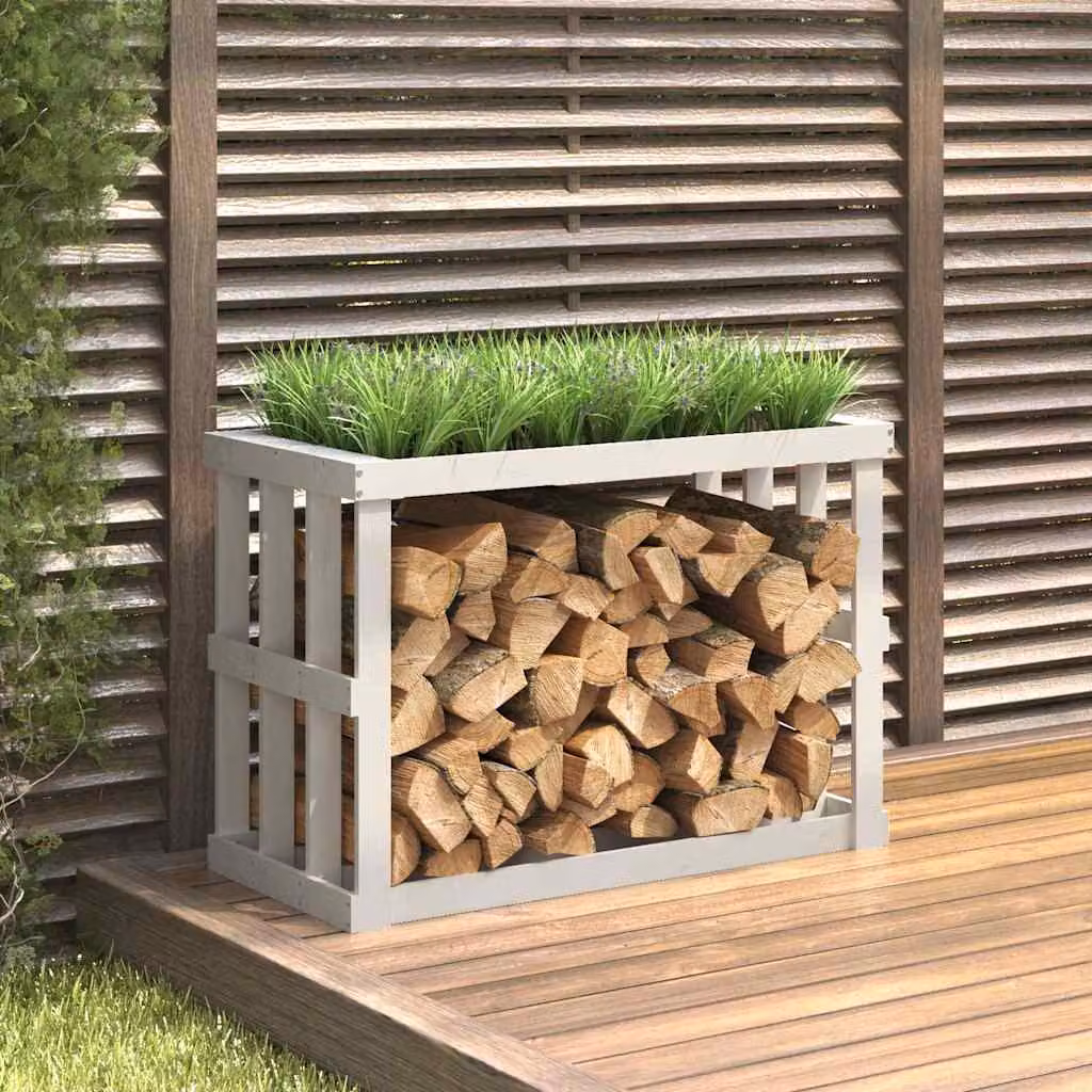 vidaXL Portaceppi da Esterno in Legno di Pino Bianco Stile Rustico L 108 cm x P 52 cm x H 74 cm
