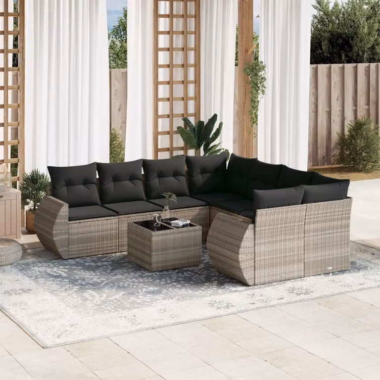 Set Divano da Giardino vidaXL 9pz a Forma di L in Polyrattan Grigio Antracite con Cuscini e Tavolino
