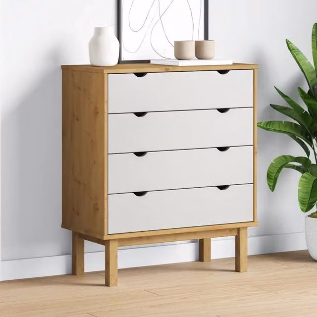 Cassettiera OTTA vidaXL in legno di pino marrone e bianco L: 76,5 cm, P: 39,5 cm, H: 90 cm