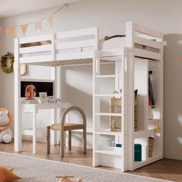 Letto a Soppalco con Scrivania e Armadio Aperto ¨C MINIMAL ¨C 90x200, Bianco