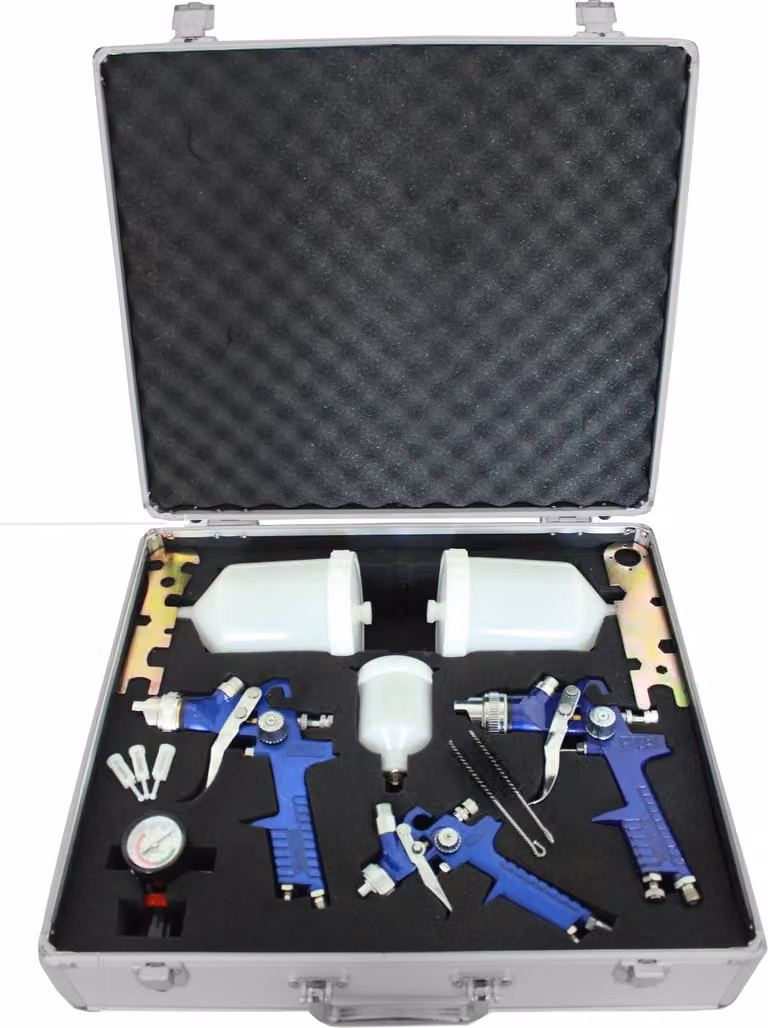 Set pistola a spruzzo HVLP 3x Pistola a spruzzo per vernici Riduttore di pressione Valigetta Pistola a spruzzo Aria