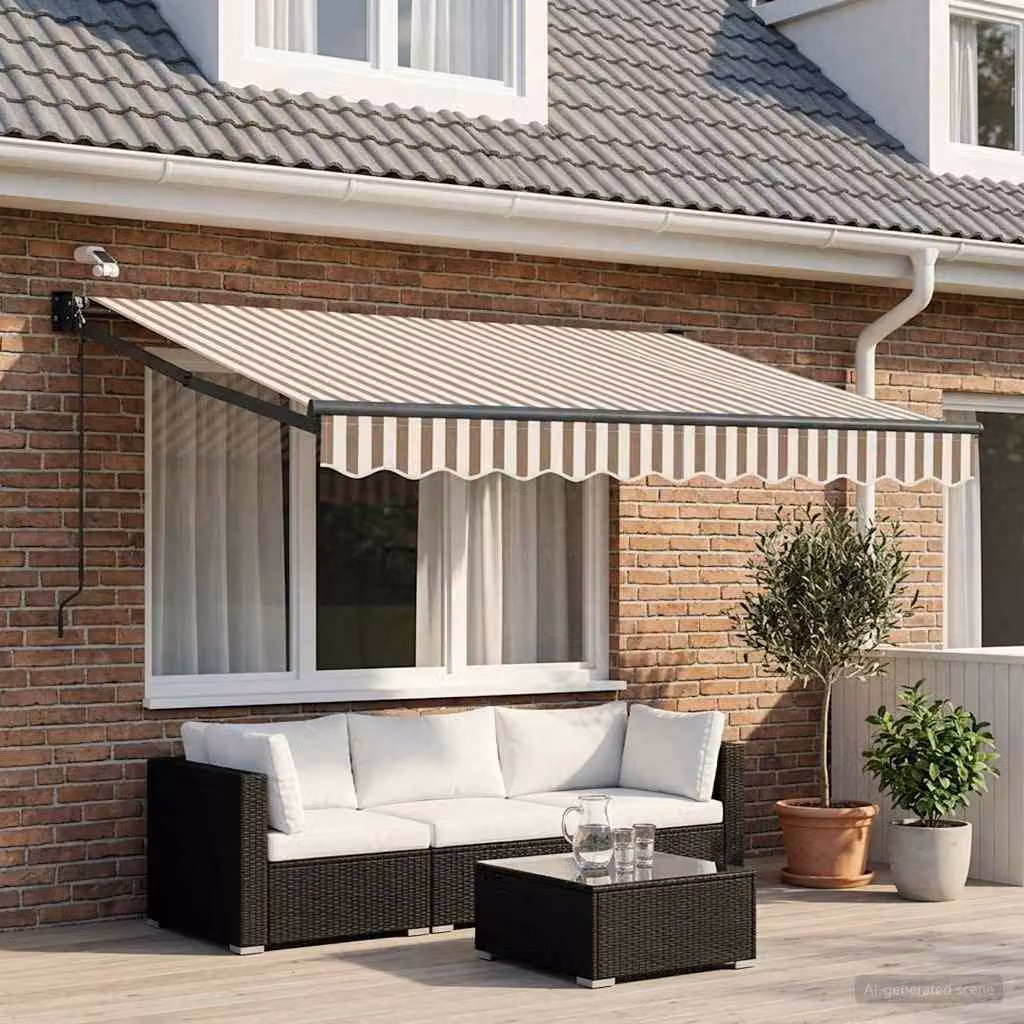 Tettuccio elettrico retrattile vidaXL in alluminio con bracci pieghevoli e copertura in poliestere, grigio chiaro e bianco