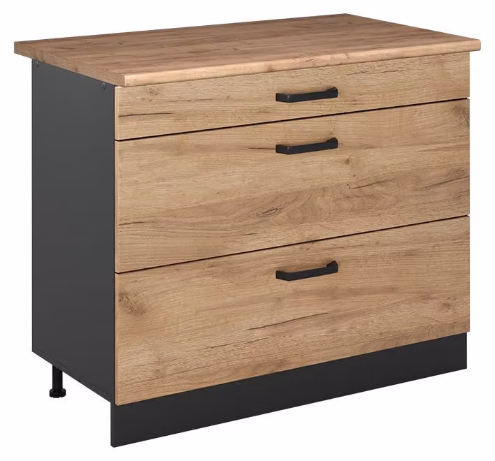 Mobiletto base per cucina Vicco R-Line Rovere dorato/Antracite 100 cm piano di lavoro Rovere dorato, Model 71557